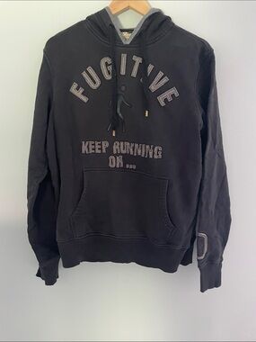 Mens Fugitive Keep Running Black Hooded Sweatshirt avva jeans size:L